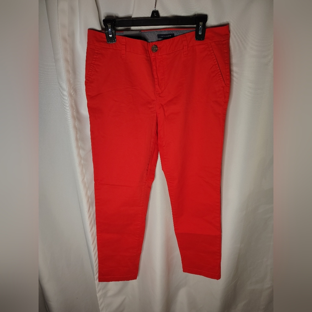 Tommy Hilfiger Women's Chinos Bold Red Stretch Pants Slim Fit Size 10